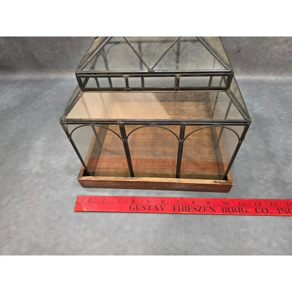 Vintage Style Glass Wardian Case Terrarium with Wooden Base and Metal Frame